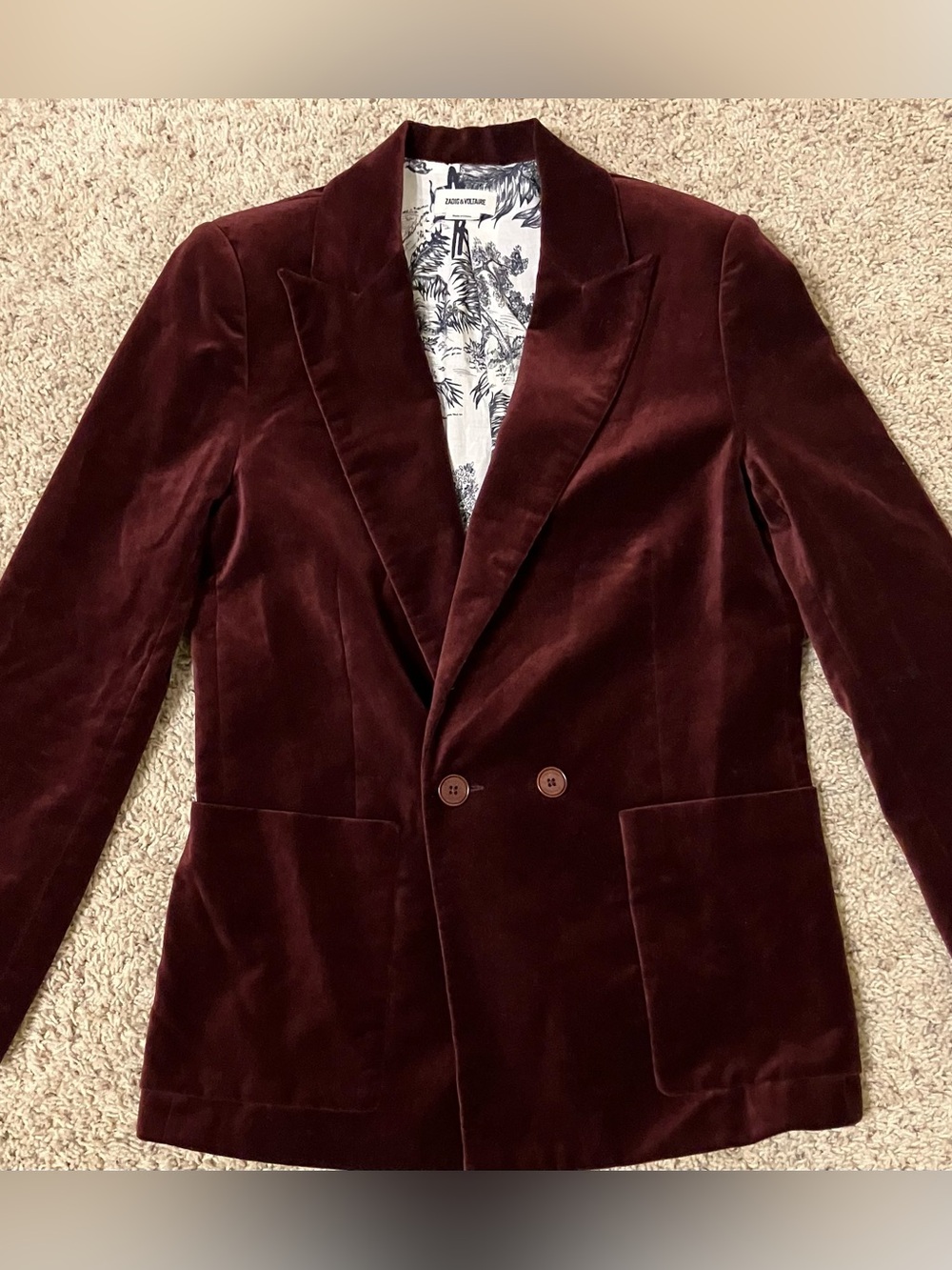 ZADIG & VOLTAIRE Visko Velvet Jacket BLAZER Burgundy - Sz SMALL (36) Nice!